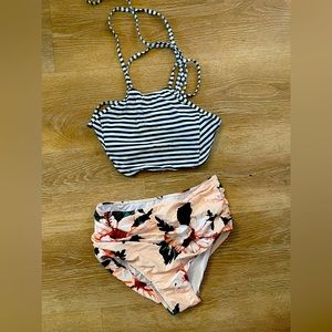 NW NEW Two-Piece Tummy-Control Bathing Suit Floral Stripes